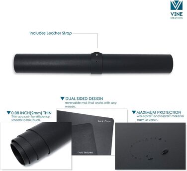 Шкіряна підкладка на стіл Vine Creations велика 112x56 см, чорна - захист, килимок для миші