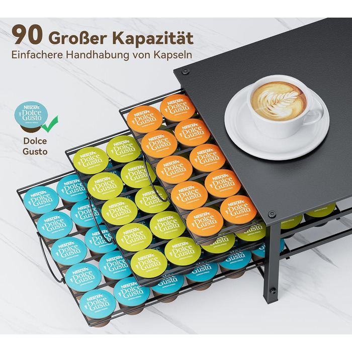 Тримач для капсул Dolce Gusto, органайзер для 90 капсул, металева висувна шухляда з антиковзкими ніжками, для дому та офісу