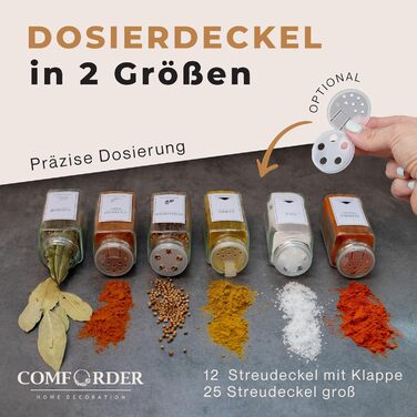 Набір склянок для спецій Comforder, 25 шт, органайзер для спецій із кришками, наліпками та лійкою, квадратні баночки 120 мл, бамбук