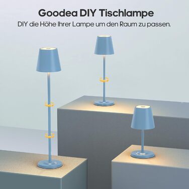 Світлодіодна настільна лампа 3-в-1 бездротова з акумулятором 5500mAh, регульована висота, димування, 3 кольори світла - USB лампа настільна металева водонепроникна сенсорна для дому та вулиці, комплект 2 шт. (Синій, 38.5x11.2x11.2 см)