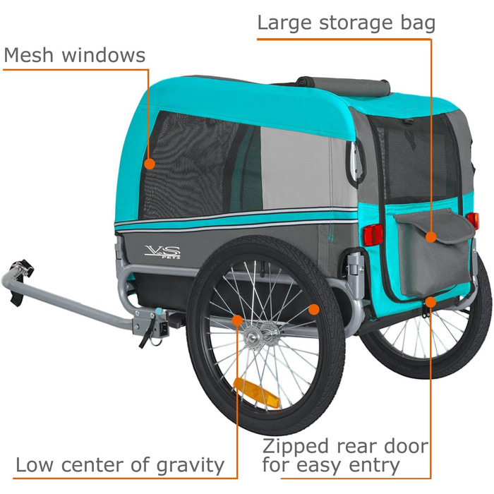 Універсальний візок-перевозник для собак Tiggo VS Pets Medium: велосипедний, буксирний, для джогінгу, блакитний
