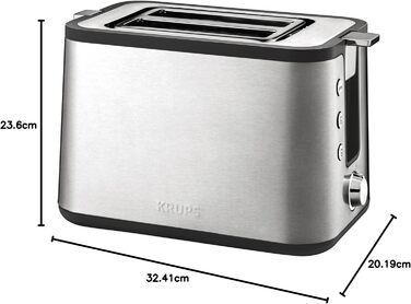 Krups KH442D Control Line Premium Toaster | Stainless Steel | 2 Short Slots for 2 Slices | Bagel Attachment | 6 Browning Levels | 850 W | 23.6 x 32.4 x 20.2 cm | Silver/Black