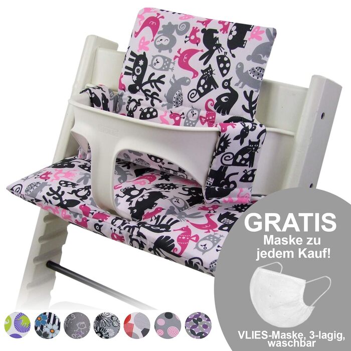 Комплект подушок BambiniWelt для стільчика Stokke Tripp Trapp, 2 штуки, морські слони, 15 кольорів, змінні подушки для дитячого стільця