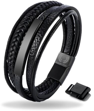 Чоловічий шкіряний браслет Lederarmband Schwarz з магнітним застібкою, регульований (19.5-23 см)