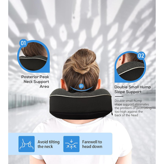 Подушка для шиї у літак, автобус, поїзд: компактна, з memory foam, ергономічна, з чохлом, для комфортного сну