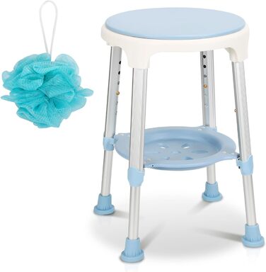 Ansobea Shower Stool for Seniors, Bath Stool, 7-Level Height Adjustable, 41-56 cm, Shower Chair with U-Shaped Hygiene Cutout, Bathroom Stool, Stable for the Shower (Type 2 - with Shower Ball)