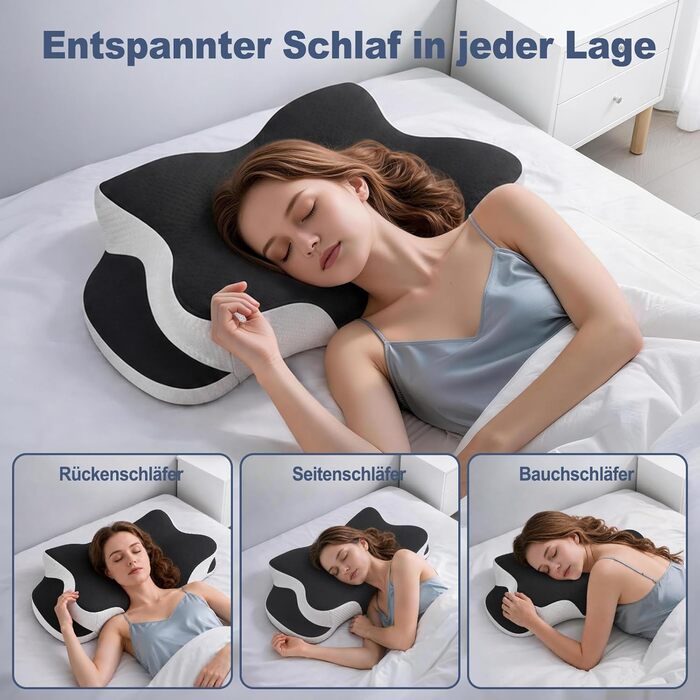 Ортопедична подушка з Memory Foam для сну на боці, спині та животі. Чорна, з дихаючим знімним чохлом
