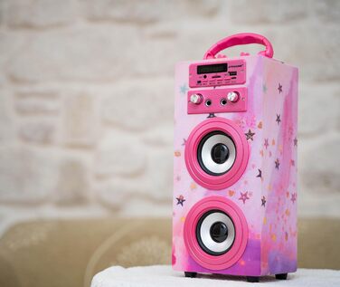 Караоке DYNASONIC з 2 мікрофонами, портативна машина для караоке, Bluetooth-динамік, USB та SD-картрідер, світлові ефекти, подарунок для дітей 5-13 років (Model 15 lights)