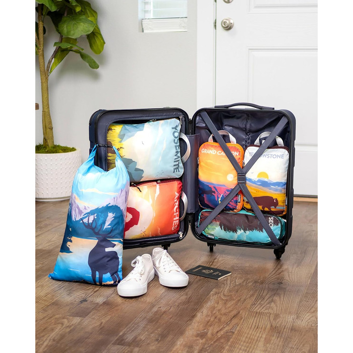 Набір кубиків для пакування TRIPPED Travel Gear: 6 шт., білий/зелений, для подорожей, з подвійним замком-блискавкою