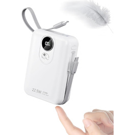 Power Bank 20000mAh з інтегрованим кабелем: Швидка зарядка 22.5W, USB C (вхід та вихід), акумулятор для мобільного телефону, Powerbank з 4 виходами та 2 входами, білий