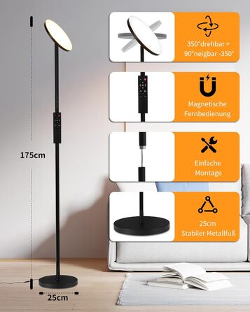 Стійка лампа LuminexDesigns з полицею, 36W+7W LED, диммування, 3200LM+600LM, сучасний дизайн, для вітальні та як настінний світильник, з пультом керування, 2700K-6500K, чорний колір