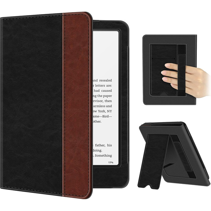 Чохол Fintie для Kindle Paperwhite (12-го покоління) та Kindle Colorsoft/Signature Edition 2024/2025 з підставкою, петлею та авто-вимиканням, чорний (чорний/коричневий)