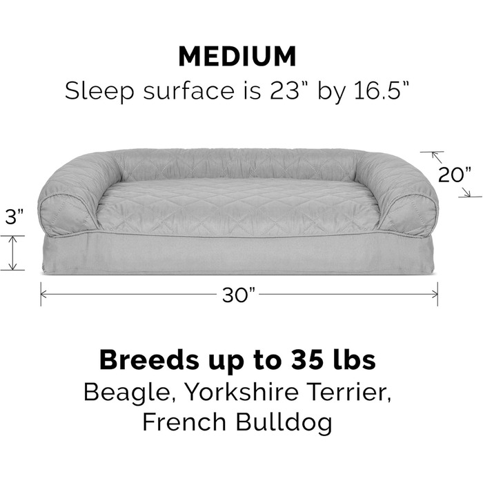 Крісло-ліжко для собак Furhaven з подушкою, XL, сірий діамантовий, знімні валики, зручне диван, знімний чохол, 76x51x16 см
