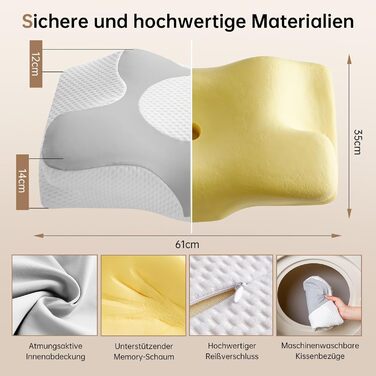 Homyrium Ergonomic Neck Pillow Head Pillow Orthopedic Pillow Memory Foam Neck Support Pillow Anti-Snoring Pillow for Side, Back & Stomach Sleepers (Gray)