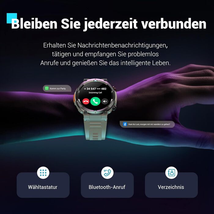Смарт-годинник Blackview Khaki: IP68, 100 днів роботи, компас, Bluetooth-дзвінки, моніторинг серця та сну, 100+ спортивних режимів, сумісний з Android/iOS