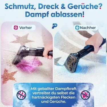 Вашсаугер з пароочищувачем Percy Pro – 1800W, 13kPa, для чищення м'яких меблів та килимів (Блакитний)