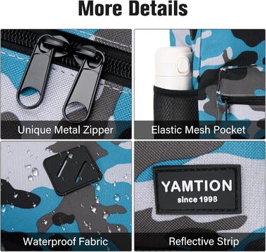 Рюкзак YAMTION 17,3 дюйма для чоловіків та жінок, шкільний, для підлітків, студентів, з USB-портом, камуфляжний синій