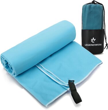 Рушник з мікрофібри Legendwerk® 160x80 см – швидковисихаючий, компактний, для подорожей, спорту та відпочинку на природі – легкий, стильний, з сумкою та петлею для підвішування. 1 шт (Світло-блакитний)