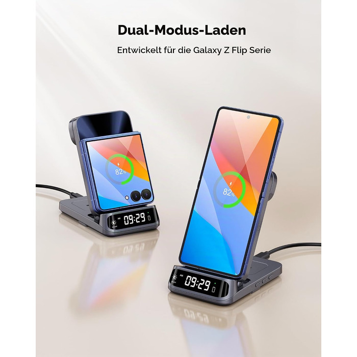 Бездротова зарядна станція 3-в-1 SwanScout 708F для Samsung Galaxy Z Flip 7/6/5/4/3, Galaxy Watch 8/7/6/5/4 та Galaxy Buds 3/2 Pro, індукційний зарядний пристрій (без адаптера)