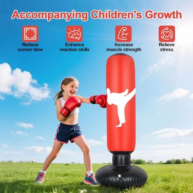 Дитячий боксерський мішок 160 см з рукавичками та насосом, надувний, для занять карате та тхеквондо, червоний