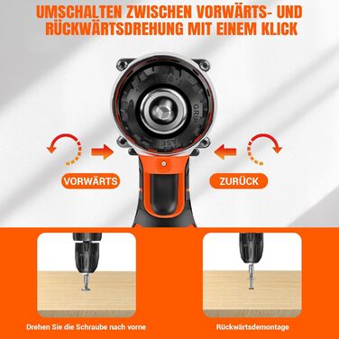 Акумуляторний шуруповерт 21V з набором аксесуарів для дому та саду. Шуруповерт-дриль, ударний шуруповерт, акумуляторний дриль. Макс. крутний момент 45Nm, 25+1 ступінь, 2 швидкості, 1500mAh, 25 шт. аксесуарів. Червоний.