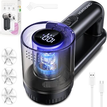 Електрична машинка для видалення кошлатання Homtronics, USB-зарядка, 3 режими, LED-дисплей, 6-лезовий ніж, для одягу, дивану, килимів, чорна