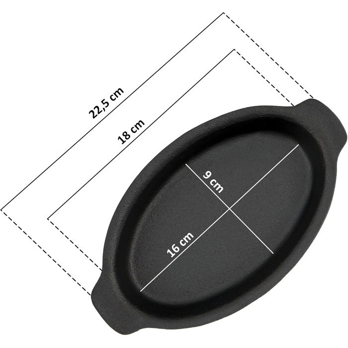 BBQ-Toro Cast Iron Serving Skillet Set (6-Pack) | 22.5 x 13 cm - oval | Pre-seasoned | Cast Iron Grill Pans, Skillets, Serving Pan, Grill Pan, Cast Pan