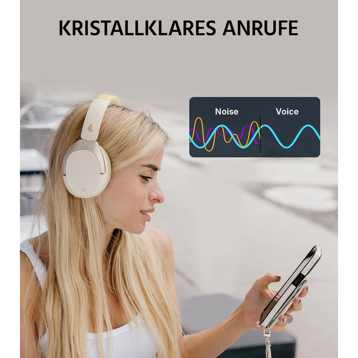 Edifier W830NB Бездротові навушники Over-Ear з ANC -45dB, 94год. акумулятор, LDAC Hi-Res звук, Spatial Audio, швидка зарядка, Bluetooth V5.4 (Слонова кістка)