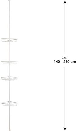 Bremermann Telescope Corner Shelf, 4 Baskets, Telescope Rod up to approx. 290 cm (White)