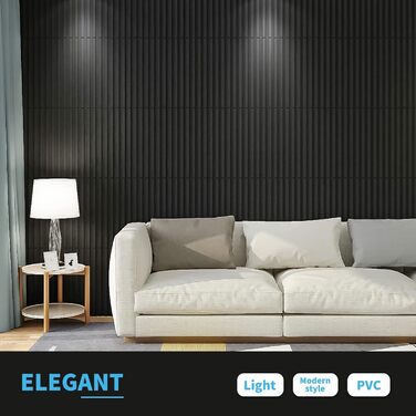 3D Панелі для стін Art3d: чорні, PVC, 12 шт., 50x50 см, 3 м²