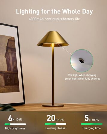 LED-лампа настільна бездротова золота, 2 шт. - акумулятор, USB, сенсорне керування, IP54, для дому та вулиці