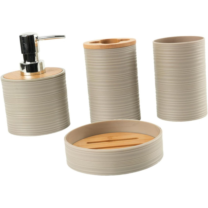 Набір аксесуарів для ванної кімнати Perfk: мильниця, стакан для води, тримач для зубних щіток, зелений (бежевий)