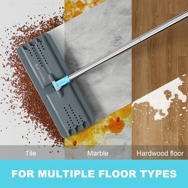 Набір для миття підлоги Joymoop Wischmopp з віджимом та відром (сірий + блакитний), моп з довгим руків'ям, 6 мікрофібрових насадок