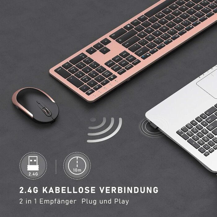 Бездротовий комплект клавіатури та миші Seenda SK38-3: ультратонкий, перезаряджається, ергономічний, з захистом від пилу, DE QWERTZ, чорно-зелений