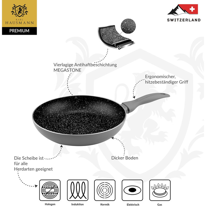 Набір сковорідок Induktion: 20+24+28 см - антипригарне покриття, для всіх плит (індукційних) - з алюмінію. Набір сковорідок для смаження та приготування їжі