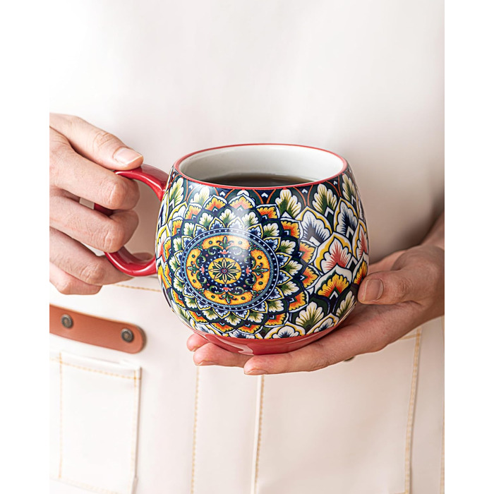 Набір чашок з порцеляни, керамічні чашки капучино/кружки - 600 мл, посуд для 6 осіб, набір чашок для кави - богемний стиль