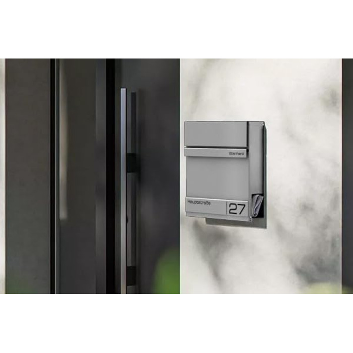 Поштова скринька Metzler Anthrazit RAL 7016 з газетницею та номером будинку, гравіювання імені лазером - сучасний вуличний поштовий ящик з табличкою, водонепроникний та стійкий до іржі | Модель Hermann (Ral9007 Graualuminium)