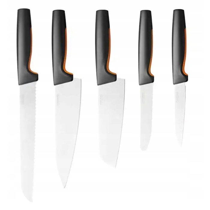Набір ножів Fiskars Functional Form (5 предметів) у чорному підставці-блоці + точилка, 1057554