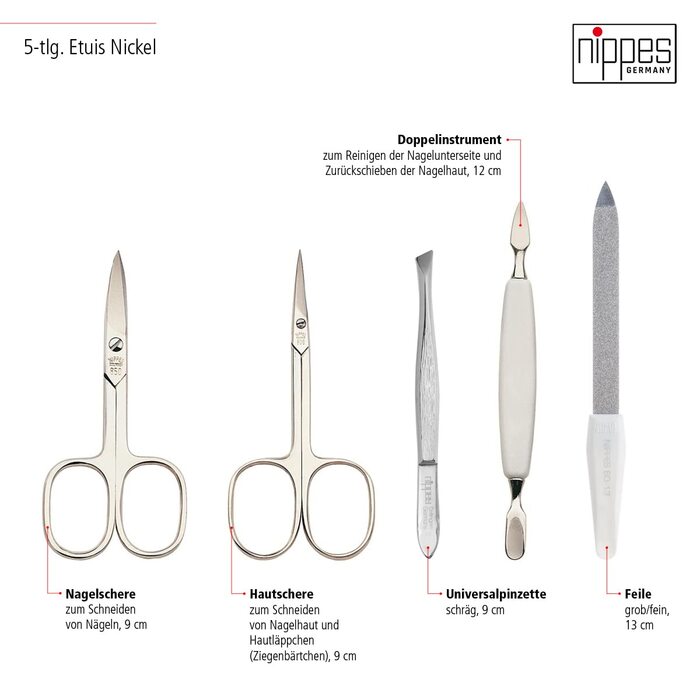 Набір для манікюру Nippes Solingen Premium Line, 5 предметів, нержавіюча сталь, шкіряний чохол (світло-коричневий), виготовлено в Німеччині