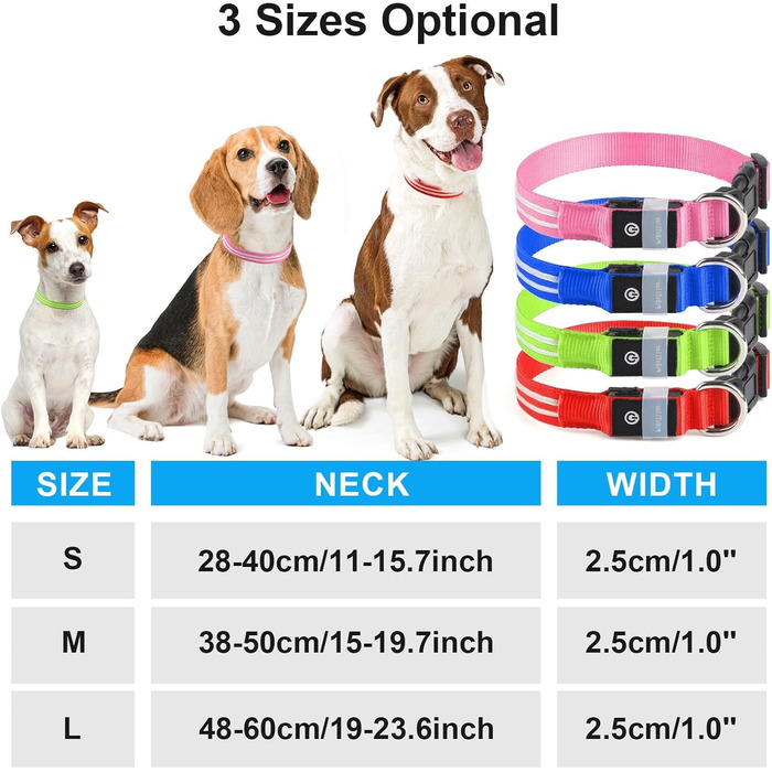 Світлодіодна нашийникова стрічка для собак, акумуляторна, 3 режими світіння, водонепроникна, зелена, L (48-60 см)