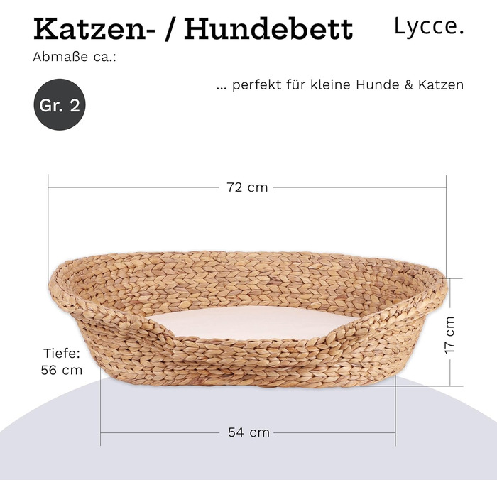 Клітка-ліжко для котів та маленьких собак | Овальна форма з високим бортиком | Матеріал: ротанг (Водяна гіацинт) | Розмір: 72 x 56 x 17 см | Знімний наволочка, прання при 30°C