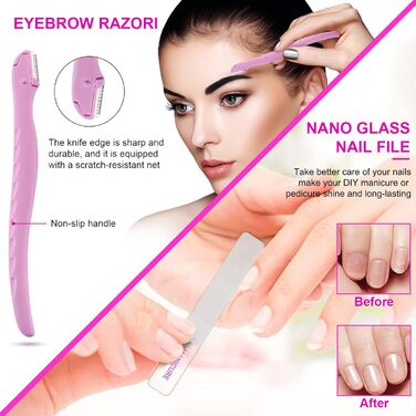 Набір для манікюру та педикюру Leipple - професійний набір інструментів для догляду за нігтями з нержавіючої сталі (18 шт.) з шкіряною косметичкою (рожевий/фіолетовий)