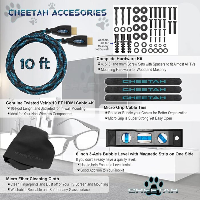 Настінний кронштейн для телевізора Cheetah Mounts APFMSB для Plasma, LED та LCD ТВ (51-140 см / 20-55