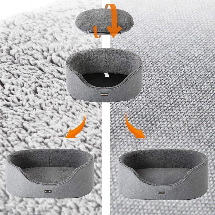 Feandrea Dog Bed, Dog Basket, Reversible Cushion, 73 x 60 x 27 cm, PGW031K01 (Gray, L 83 x W 63 x H 27 cm)