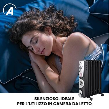 Електричний масляний радіатор Ardes AR4R09BTTE 9TT з таймером, 3 режими, турбовентиляція, на колесах, 2500 Вт, чорний та срібний