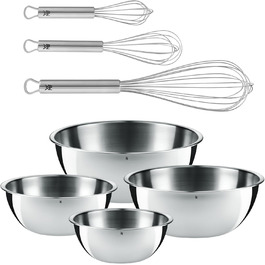 Набір кухонних мисок WMF Gourmet та Schneebesen Set: миски з нержавіючої сталі 0,75л - 2,75л, міксер для збивання, професійний кухонний набір