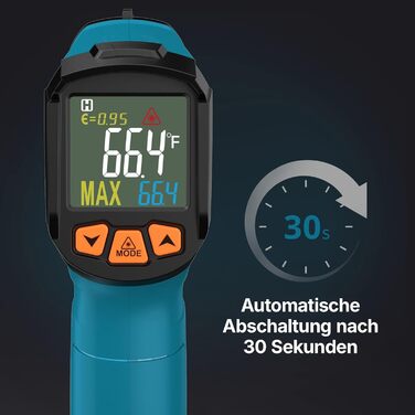 Інфрачервоний термометр Tilswall для промисловості та кулінарії (-50°C ~ 800°C) з лазерним цільовим прицілом та датчиком температури для м'яса