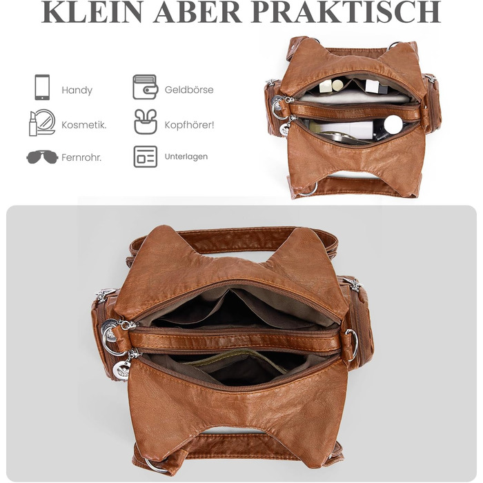 Сумка жіноча TIAASTAP Klein City Vintage коричнева шкіряна через плече Hobo Bag з багатьма відділеннями