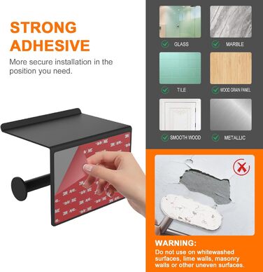 Тримач туалетного паперу Ibergrif з 2 способами монтажу, без свердління, з полицею, нержавіюча сталь, чорний