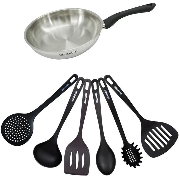 Набір сковорідок Fackelmann 9441450, 3 шт. (20, 24, 28 см) з нержавіючої сталі 18/8, для всіх типів плит, включаючи індукцію, без PFAS